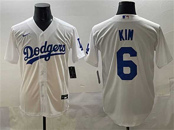 Men%27s Los Angeles Dodgers #6 Hyeseong Kim White Cool Base Stitched Jersey